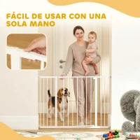PawHut Barrera de Seguridad Extensible para Puertas y Escaleras para Perros y Bebé, Barrera para Mascotas, Ajuste a Presión, Apertura con Una Sola Mano, 2 Extensiones 15/10 cm, 76-107x76 cm, Blanco(m-7)