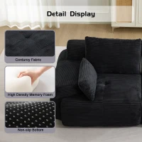 Modernes Memory-Schaum-Sofa, 2-Sitzer, große Sofagarnitur für das Wohnzimmer, haustierfreundliches, modulares Sofa, Cordstoff, extra tiefes Sofa, kein Zusammenbau erforderlich, Schwarz(m-6)