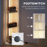 HOMCOM LED Floor Lamp with Shelves, Dimmable Standing Lamp with Foot Switch for Living Room, Bedroom, White(m-6)