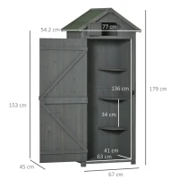Outsunny Garden Shed Vertical Utility 3 Shelves Shed Wood Outdoor Garden Tool Storage Unit Storage Cabinet, 77 x 54.2 x 179cm - Grey(m-3)