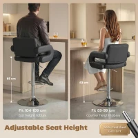 HOMCOM Bar Stools Adjustable Swivel Kitchen Chairs with Backrest Armrest Set of 2 PU Leather Black(m-6)