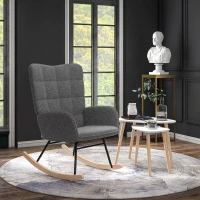 HOMCOM Living Room Furniture Set, Wingback Rocking Chair and Two Nesting Coffee Tables, White and Dark Grey(m-2)