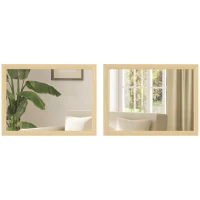HOMCOM Wall Bathroom Mirror, 30 x 40 cm Wall-Mounted Mirror for Living Room, Bedroom, Hallway, Set of 2, Natural(m-10)