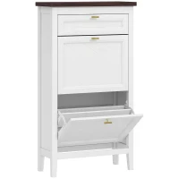HOMCOM Shoe Cabinet with 2 Flip Drawers, Farmhouse Narrow Shoe Storage Cabinet with Adjustable Shelves, White(m-1)