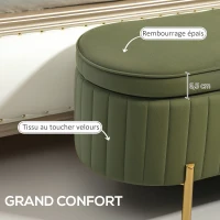 HOMCOM Banc de rangement, bout de lit en velours avec couvercle, pieds en métal, capacité 72 L, 108x44x43,5cm, vert foncé(m-4)