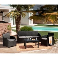 Salon de jardin - en résine imitation rotin tressé - Allibert by KETER - 5 personnes - SanRemo - Gris graphite(m-2)