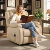 HOMCOM Poltrona Relax Reclinabile con 8 Punti Massaggianti, Riscaldanti e Poggiapiedi, 87x97X100 cm, Beige(m-2)