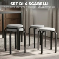 Set di 4 Sgabelli Impilabili HOMCOM Moderni con Cuscino Tondi, Grigio(m-4)
