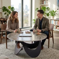 HOMCOM Coffee Table Sintered Stone Top Adjustable Foot Pads Modern Centre Table for Living Room Brown and Black(m-7)