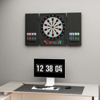 HOMCOM Diana Electrónica Digital hasta 8 Jugadores con 12 Dardos y 30 Puntas con Pantalla LED Puertas 27 Juegos Distintos y 202 Variantes 51x6,5x57 cm Negro(m-9)