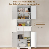 HOMCOM Credență de Bucătărie cu 2 Dulapuri și Sertar, Blat Central Deschis și Rafturi Reglabile, Alb(m-4)