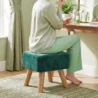 HOMCOM Velvet Square Padded Footstool - Dark Green(m-9)