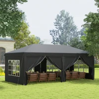 Outsunny 3 x 6 m Pop Up Gazebo with Sides and Windows, Height Adjustable Party Tent with Storage Bag for Garden, Camping, Event, Black(m-2)