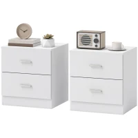 HOMCOM Set of 2 Modern Nightstands, Bedside Tables with 2 Storage Drawers, Accent End Table for Bedroom and Living Room, White(m-10)