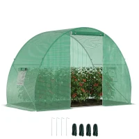 Outsunny Garden Tunnel Greenhouse winter greenhouse Floor Area 4.5 m² dim. 3L x 1.5l x 2H m Reinforced Tubular Frame Zipped Door 2 Roll-up Windows Green(m-1)