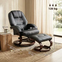 HOMCOM Swivel Recliner Chair with Footstool, PU Leather Recliner Armchair with Adjustable Back and Wood Frame, Black(m-3)