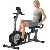 HOMCOM Exercise Bike with LCD Display, Stationary Bike with Quiet 8-Level Magnetic Resistance, Adjustable Seat and Backrest, Indoor Cycling Exercise Equipment for Home Gym Fitness Workout Training(m-10)