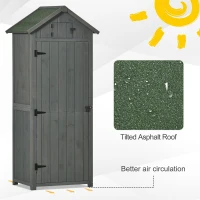 Outsunny Garden Shed Vertical Utility 3 Shelves Shed Wood Outdoor Garden Tool Storage Unit Storage Cabinet, 77 x 54.2 x 179cm - Grey(m-5)