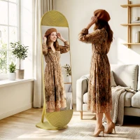 HOMCOM 50 x 161 cm Wavy Full Length Mirror, Free Standing Mirror with Metal Frame and Solid Base, Gold Tone(m-8)