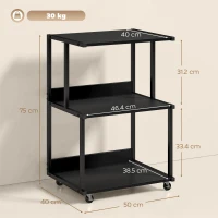 HOMCOM supporto stampante 3 livelli con ruote, tavolino industriale metallo ufficio, nero.(m-3)
