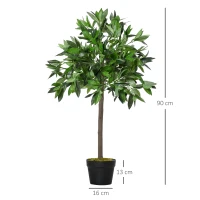 Outsunny Set of 2 90cm/3FT Artificial Bay Laurel Topiary Trees with Pot Fake Indoor Outdoor Greenery Plant Home Decor Green(m-3)