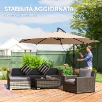 Outsunny Ombrellone a Sbalzo Ø3 m con Base a Croce e Manovella, in Metallo, PP e Poliestere, Cachi(m-4)