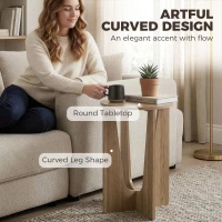 HOMCOM End Table Compact Round Side Table with Curved Legs in Coffee Wood Effect(m-4)