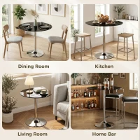 HOMCOM Round Bar Table, Modern Dining Table with Tempered Glass Top and Steel Frame for 4, 70 x 70 x 75.5cm, Black(m-6)