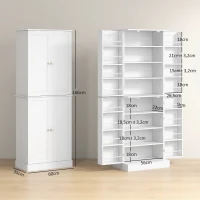 HOMCOM Armário Despensa de Cozinha com 4 Portas e Prateleiras Ajustáveis para Sala de Estar ou Sala de Jantar 60x35x166 cm Branco(m-3)