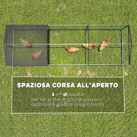 PawHut Pollaio per Galline da Esterno, 3x1x1m, in Acciaio Zincato con Tetto Impermeabile Anti-UV e Serratura(m-4)