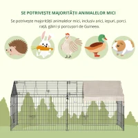 PawHut Cușcă pentru animale mici, 4 pichete de sol incluse, din metal galvanizat, 220 x 103 x 103 cm, negru și bej(m-5)