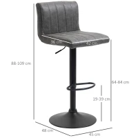 HOMCOM Adjustable Barstools Set of 2, Swivel Counter Bar Chairs, Bar Stools with Footrest, PU Leather, Gas Lift, Grey(m-3)