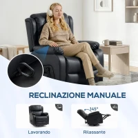 HOMCOM Poltrona Relax Reclinabile con 8 Punti Massaggianti, Riscaldanti e Poggiapiedi, 87x97X100 cm, Nero(m-5)