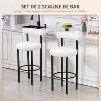 HOMCOM Set de 2 taburete de bar, scaune de bar din țesătură bouclette cu spătar curbat, suport pentru picioare, 50x52,5x98cm, crem(m-7)