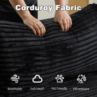 Kompressions-Sofagarnitur mit bequemer Chaiselongue, knochenloses L-förmiges Sofa mit tiefem Sitz, minimalistische modulare Sofas zum Schlafen für Wohnzimmer, Schlafzimmer, Apartment, Lounge, Cord, Schwarz(m-4)