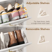 HOMCOM Shoe Cabinet with 2 Flip Drawers, Farmhouse Narrow Shoe Storage Cabinet with Adjustable Shelves, White(m-6)