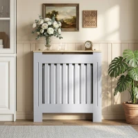 HOMCOM Heater Cover, Radiator Cover Slatted Painted MDF Lined Grill Grey, 78L x 19W x 81H cm(m-2)