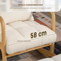 HOMCOM Fotoliu de leagăn cu otoman, picioare din lemn, 64,5 x 82 x 89 cm, alb(m-4)