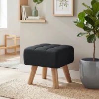 HOMCOM Linen-Look Square Padded Footstool - Black(m-8)