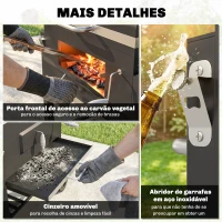 Outsunny Barbecue a Carvão com Rodas Tampa Grelhas de Aço Inoxidável Termômetro Bandeja Lateral e Prateleira 113x65x108 cm Preto(m-6)