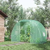 Outsunny Garden Tunnel Greenhouse winter greenhouse Floor Area 4.5 m² dim. 3L x 1.5l x 2H m Reinforced Tubular Frame Zipped Door 2 Roll-up Windows Green(m-11)