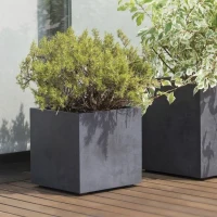 DEROMA Pot de fleurs Cube Millennium R - 39 x H39,1 cm - Anthracite - A réserve d'eau(m-4)