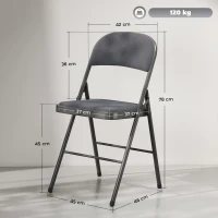 HOMCOM Conjunto de 4 cadeiras dobráveis e portáteis para interior com assentos e encostos estofados em veludo, estrutura em aço, cinza escuro(m-3)