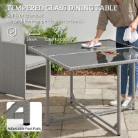 Outsunny 9 Piece Rattan Cube Garden Furniture Dining Set with Armchairs, Footstools and Glass-Top Table, Light Grey(m-7)