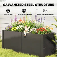 Outsunny Podwyższona Grządka z Ocynkowanej Stali 150 x 53 x 55 cm, Skrzynia na Rośliny z Przegrodą, Czarna(m-5)