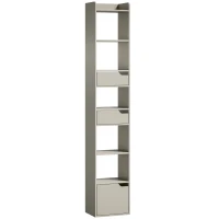 HOMCOM Bookcase Tall Narrow with 5 Tiers and Drawers Freestanding Bookshelf Storage Cabinet for Living Room Grey(m-1)