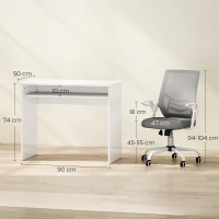 HOMCOM Home Office Furniture Set, Modern Computer Desk with Storage Shelf and Ergonomic Mesh Chair with Flip-Up Arms, Lumbar Support, Adjustable Height, Swivel Wheels, White and Grey(m-3)