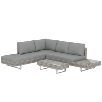 Outsunny Conjunto de Jardín Exterior de Ratán de 3 Piezas con Sofá Modular de 3 y 2 Plazas Mesa Lateral Mesa de Centro Cojines