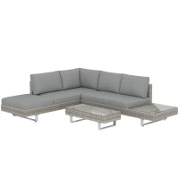 Outsunny Conjunto de Jardín Exterior de Ratán de 3 Piezas con Sofá Modular de 3 y 2 Plazas Mesa Lateral Mesa de Centro Cojines(m-1)