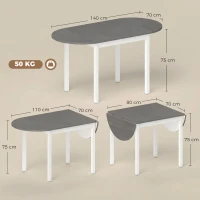 HOMCOM 4-6 Person Wooden Drop-Leaf Table - Grey(m-3)